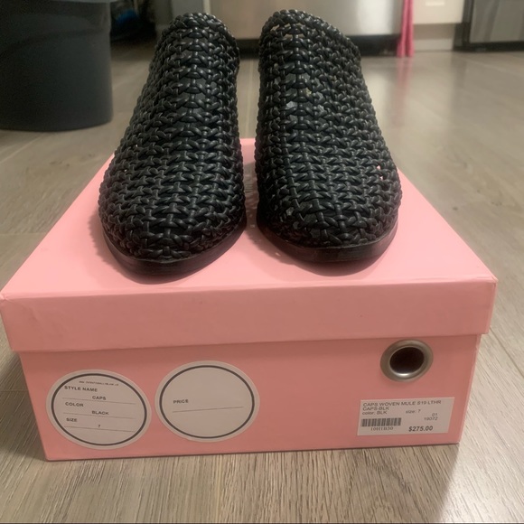 Intentionally Blank Black Leather Woven Heeled Mules - Picture 4 of 8